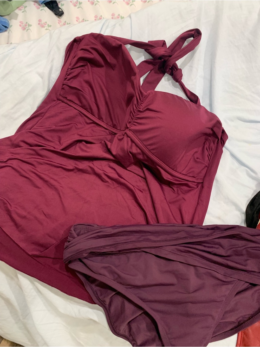 Liz Claiborne Wine Plum Bandeau Tankini with Tie